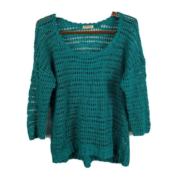 Lucky Brand Sweaters - Lucky Brand Women's Size Large Open Knit Sweater Green Teal Crochet 3/4 Sleeve